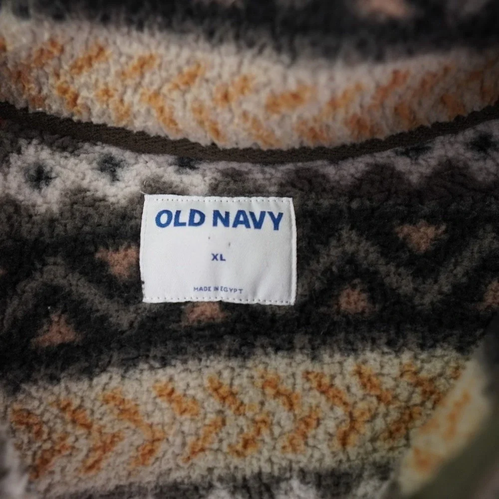 Old Navy Sherpa Pullover Mens‎ XL Brown 1/4 Zip Fair Isle Outdoor Cozy Winter